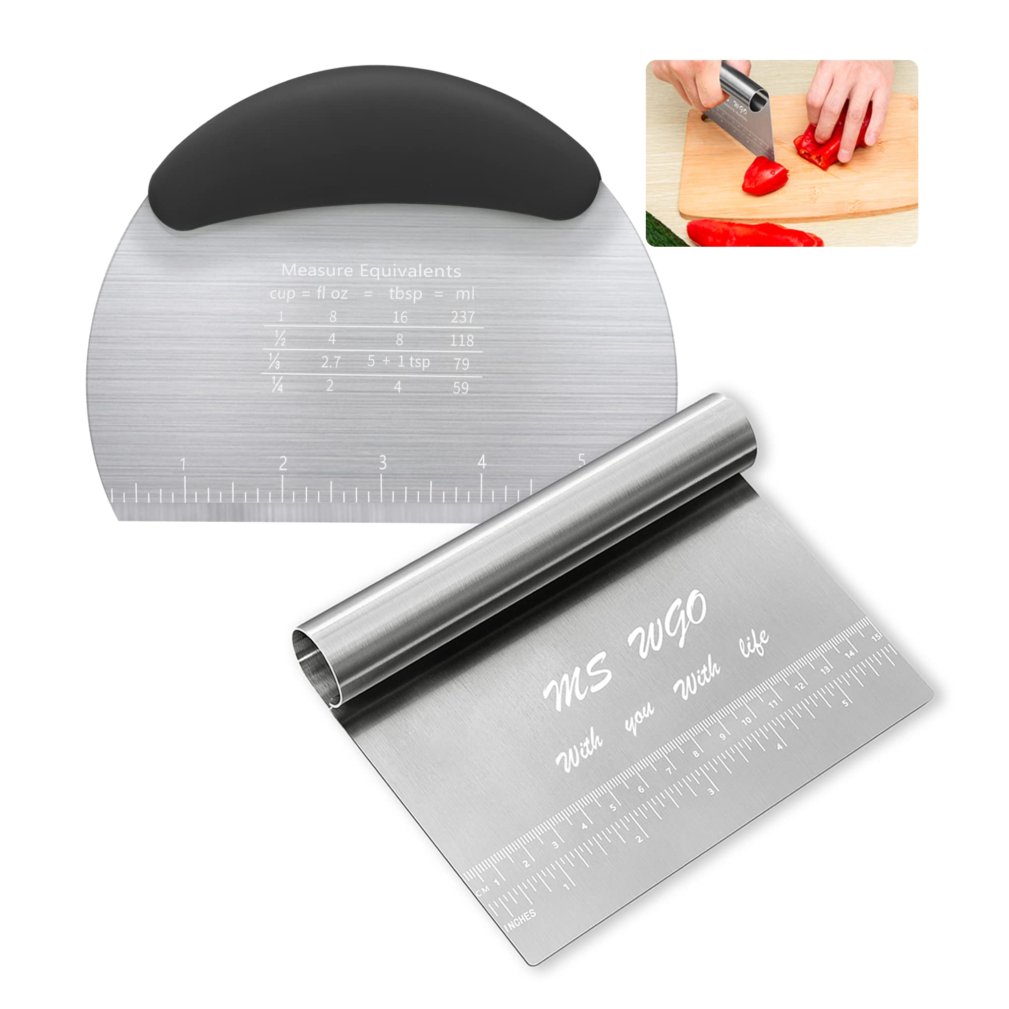 Dough Cutter and Scraper Tool stainless Steel Pizza Cutter Pastry Scraper  for Baking Cake Bench Scraper Cake Scraper with Measuring Scale for Pizza