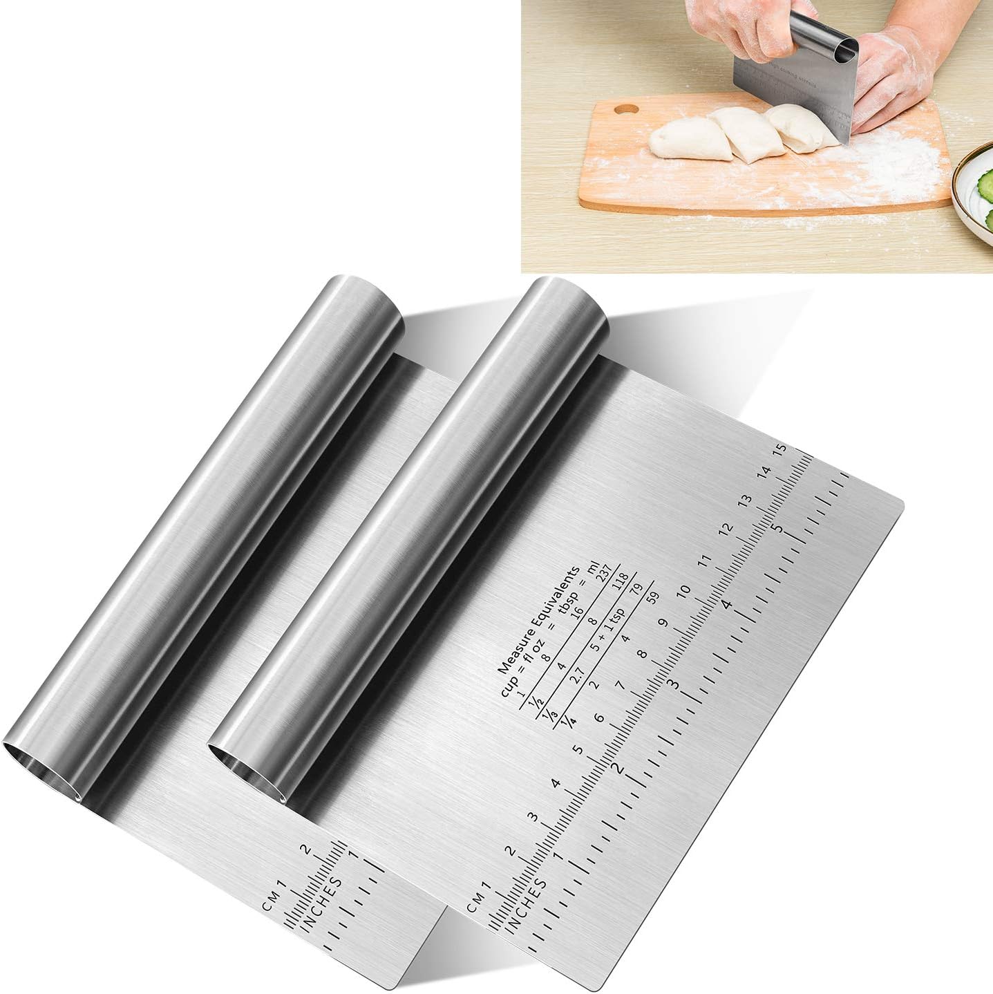 MS WGO 2 pcs Dough Pastry Scraper Cutter Chopper Stainless Steel - Pastry Bread Separator Scale Knife