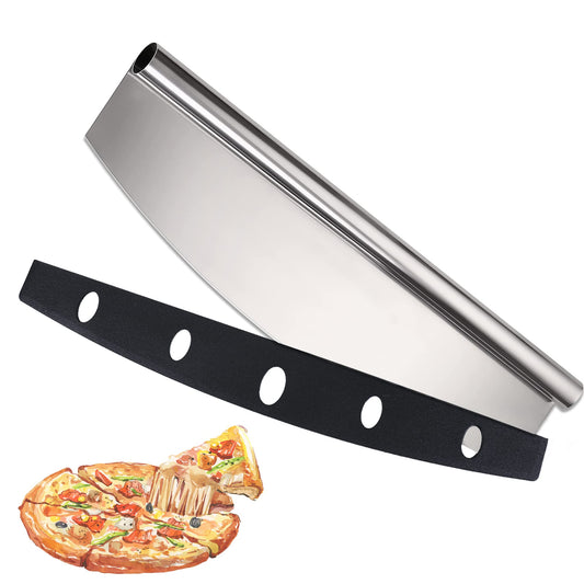 MS WGO Pizza Cutter Rocker 14 inch Sharp Stainless Steel Slicer Knife with Protective Blade Cover for Kitchen Dishwasher Safe