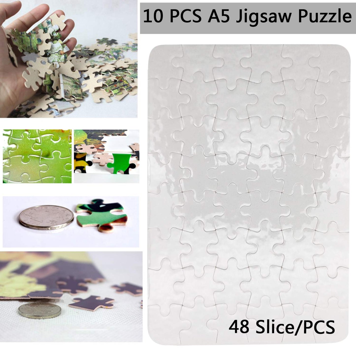 MS WGO 10 Sets Blank Sublimation A5 Jigsaw Puzzle with 48 Pieces DIY Heat Press Transfer Crafts A5 Thermal Transfer Puzzle Wholesale DIY Thermal Transfer Pearl Puzzle Blank Puzzle Thermal Transfer Supplies