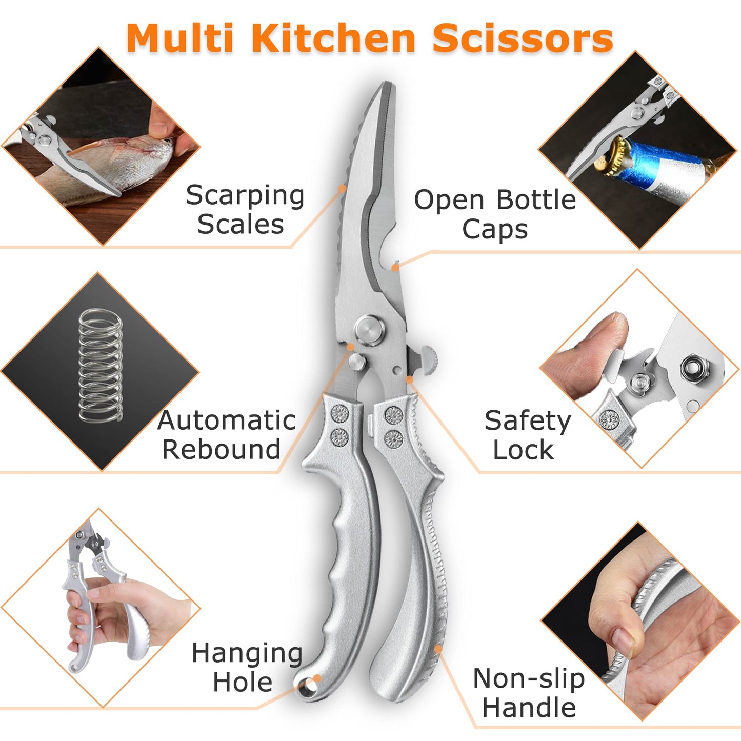 MS WGO Kitchen Shears Heavy Duty Kitchen Scissors Poultry Shears,Multipurpose Ultra Sharp Utility Scissors with Serrated Edge,Stainless Steel Food Scissors for Chicken,Turkey,Fish Thanksgiving Christmas Day