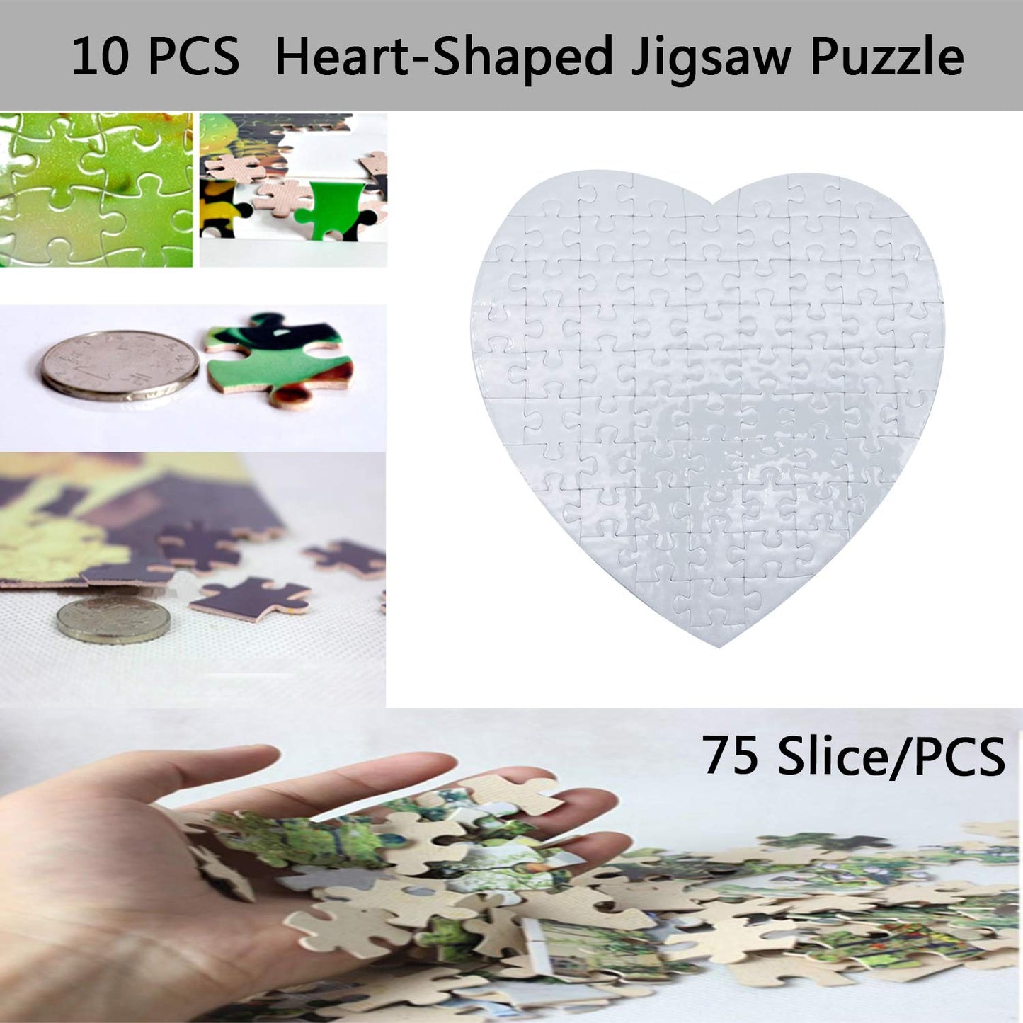 MS WGO 10 Sets Blank Sublimation Heart-Shaped Jigsaw Puzzle with 75 Pieces DIY Heat Press Transfer Crafts Thermal Transfer Puzzle Wholesale Thermal Transfer Pearl Puzzle Blank Puzzle