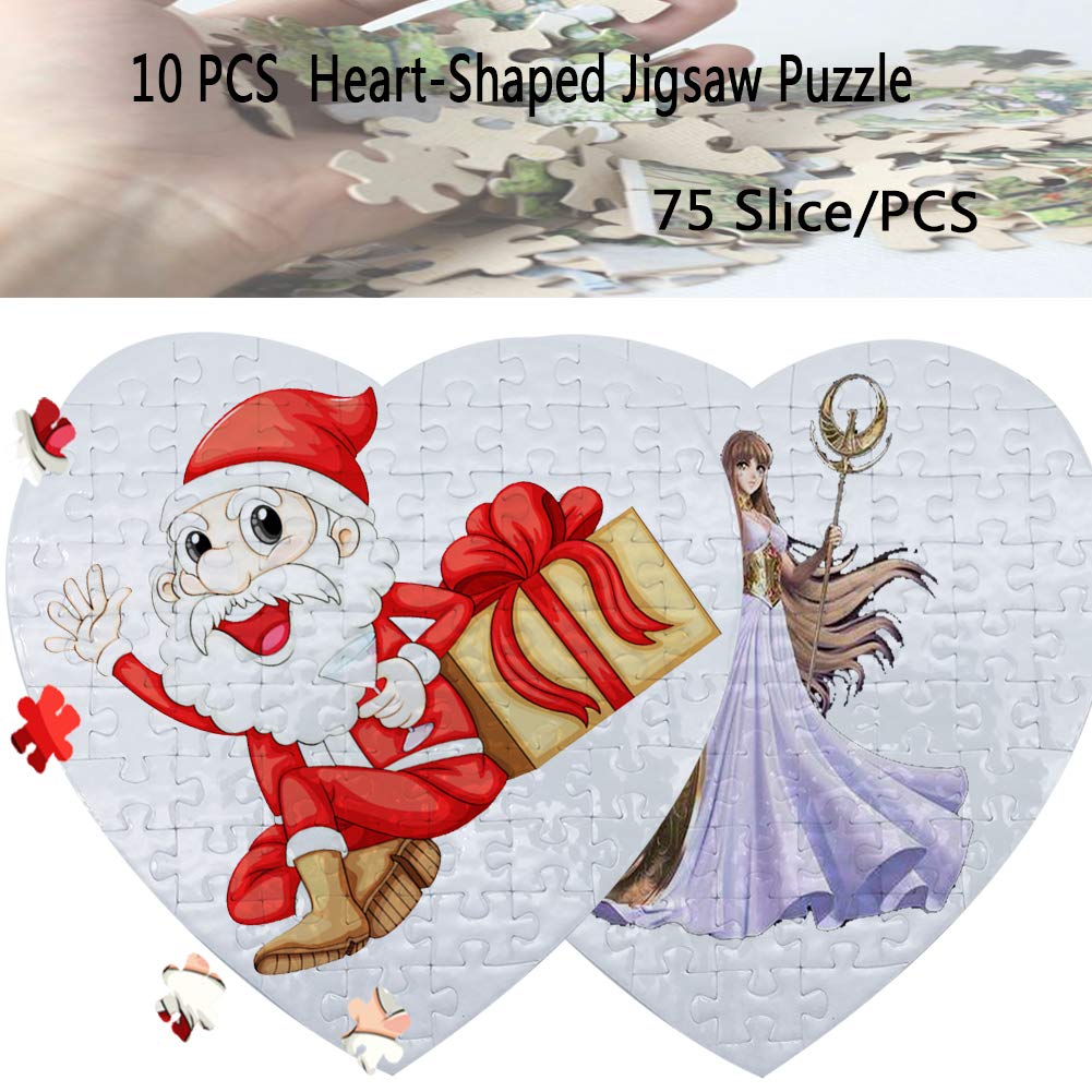 MS WGO 10 Sets Blank Sublimation Heart-Shaped Jigsaw Puzzle with 75 Pieces DIY Heat Press Transfer Crafts Thermal Transfer Puzzle Wholesale Thermal Transfer Pearl Puzzle Blank Puzzle